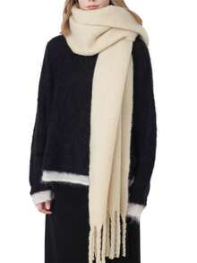 1pc Thick Solid Color Fluffy Tassel Scarf, Warm Autumn/Winter Fashion Shawl, Soft & Comfortable Blanket Scarf, Suitable For Daily Wear For Dress