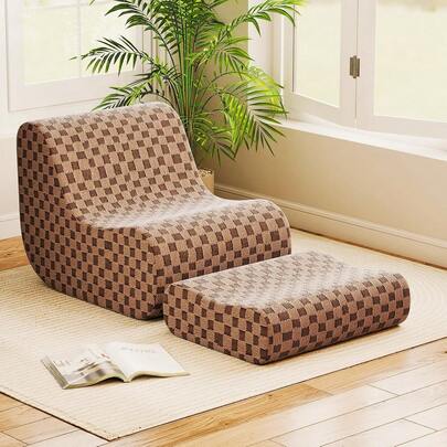 Fauteuil pouf avec repose-pieds pour adultes, fauteuil pouf avec ottoman pour salon, ensemble de canapés de salon avec éponge douce et housse en polaire lavable, chaise de sol pour chambre