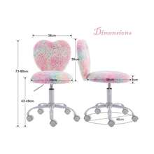 Chairus Faux Fur Study Desk Chair For Teenagers Height Adjustable Swivel Computer Chair Armless With Heart-Shaped Backrest - Pink - View 2