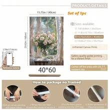 1 件，帆布挂画，带框装饰画，海报，墙面艺术，粉红玫瑰和窗台油画，女孩托儿所装饰，花卉春季墙面艺术，美学客厅装饰，粉色花卉绘画植物布置装饰，春季装饰主题，春季家居装饰 - 彩色 - 查看 17