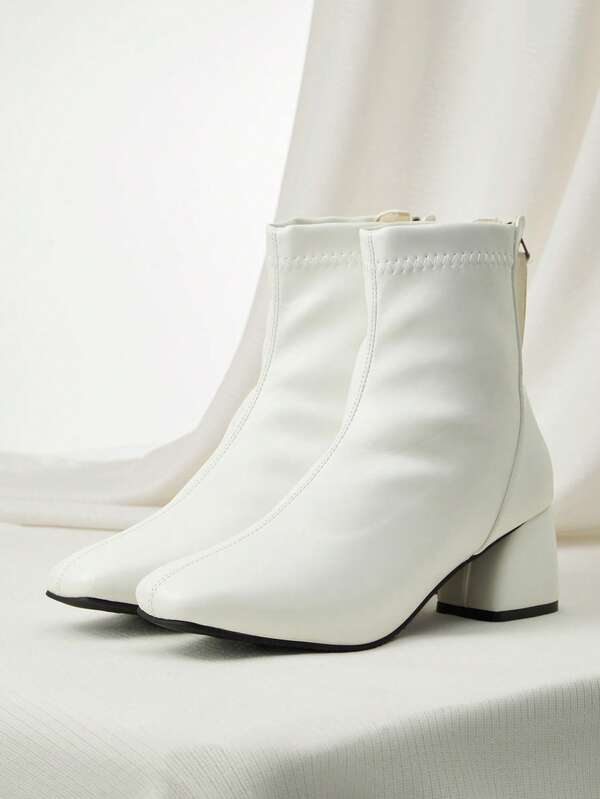 2024 Autumn/Winter Fashion Women White Boots, High Heel Square Toe Elastic Ankle Booties, Stylish Sexy Party Elegant Riding Boots Christmas Winter Christmas Gifts