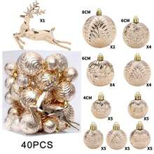 40pcs Assorted Size & Color Shatterproof Champagne Christmas Balls, Christmas Ornaments, Christmas Tree Hanging Decorations, Christmas Gifts Home Decor Christmas Decorations Room Decor Winter Christmas Decorations Home Christmas Gifts Christmas Decor - Champagne - View 2