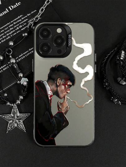 1 pezzo Custodia protettiva opaca anti-caduta per telefono con motivo illustrato di abito da gentiluomo, compatibile con 11, 12, 13, 14, 15, 16 Pro Max, X, XS, XR, 16e, 15 Plus, Galaxy, OPPO, Realme, Vivo, Redmi, Infinix, Honor X50i