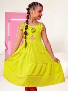 Young Girls Dresses - Lime Green - View 7