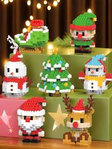 Christmas Santa Claus, Christmas Tree, Train, Snowman Micro Particle Building Blocks Christmas Gift, Creative Gift, Reindeer Assembly Building Blocks - Educational ABS Toy Gift Box, Best Holiday Gift - Multicolor - View 4