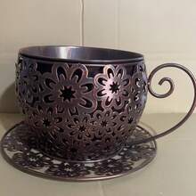 1 件复古美式乡村风格镂空花盆，带咖啡杯设计的装饰铁艺花盆，轻质金属花盆，适用于露台、阳台和花园装饰，花园花盆 - 彩色 - 查看 18