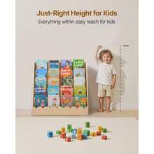 Montessori Bookshelf, 5-Tier Scalloped Kids Bookshelf, Front Facing Toddler Bookcase, Dual Hooks For Hanging Backpacks, Baby Bookshelf For Kids Room, Living Room, Entryway, Nursury, Preschool - Shelf Wooden 31-40inch Light Brown - View 5