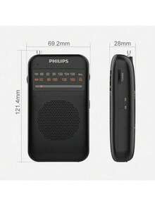PHILIPS TAR1368 Pointer FM Radio, Mini Portable AM/FM Radio, Uses 2 AA Batteries, Headphone Jack (Batteries Sold Separately) - Black - View 5