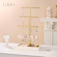 CZ Jewelry Holder Tree With Velvet Tray 4 Tiers Necklace Display Stand Rack With Ring Slots Organizer For Earrings Bracelets Bangles Ring Beige 139 - 米色 - 查看 2