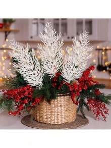 5/10pcs Sparkling Fir Decor, Christmas Desktop Ornaments, Glitter Christmas Tree Hanging Decorations, Artificial Pine Needle Decor, Vase Filler, Holiday Party Supplies, Home Decor, Christmas Decoration Fake Plant