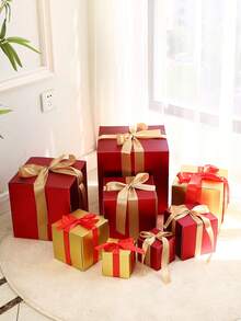Christmas Holiday Decor Gift Box, Ornament, Centerpiece, Christmas Scene Decor, Hotel Lobby Decor, Party Gift Box, Decor Supplies, Gift Box, Gift Wrap, Shopping Mall Decor, Prop, Square DIY Gift Box, Photo Prop, Red Home Decor Christmas Decorations Room Decor Winter Christmas Decorations Home Christmas Gifts Christmas Decor - Red - View 8