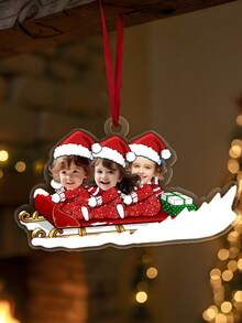 1PC Personalized Family Christmas Ornaments Custom Photo Sleigh Ornaments Unique Keepsake Decorations Highlight Special Family Bonds And Holiday Memories Lightweight Easy To Hang Versatile Design Perfect For Christmas Tree Home Nursery Baby Shower Party Celebration Gift, Multi-Functional, Ideal Gifts For Him, Tea Room, Home, Garden, Office,Fall Decor