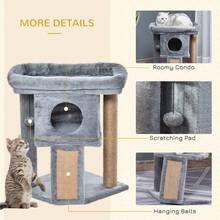 PawHut Cat Tree Tower Indoor With Cats Scratching Post Cat House, Grey - Grey - View 4