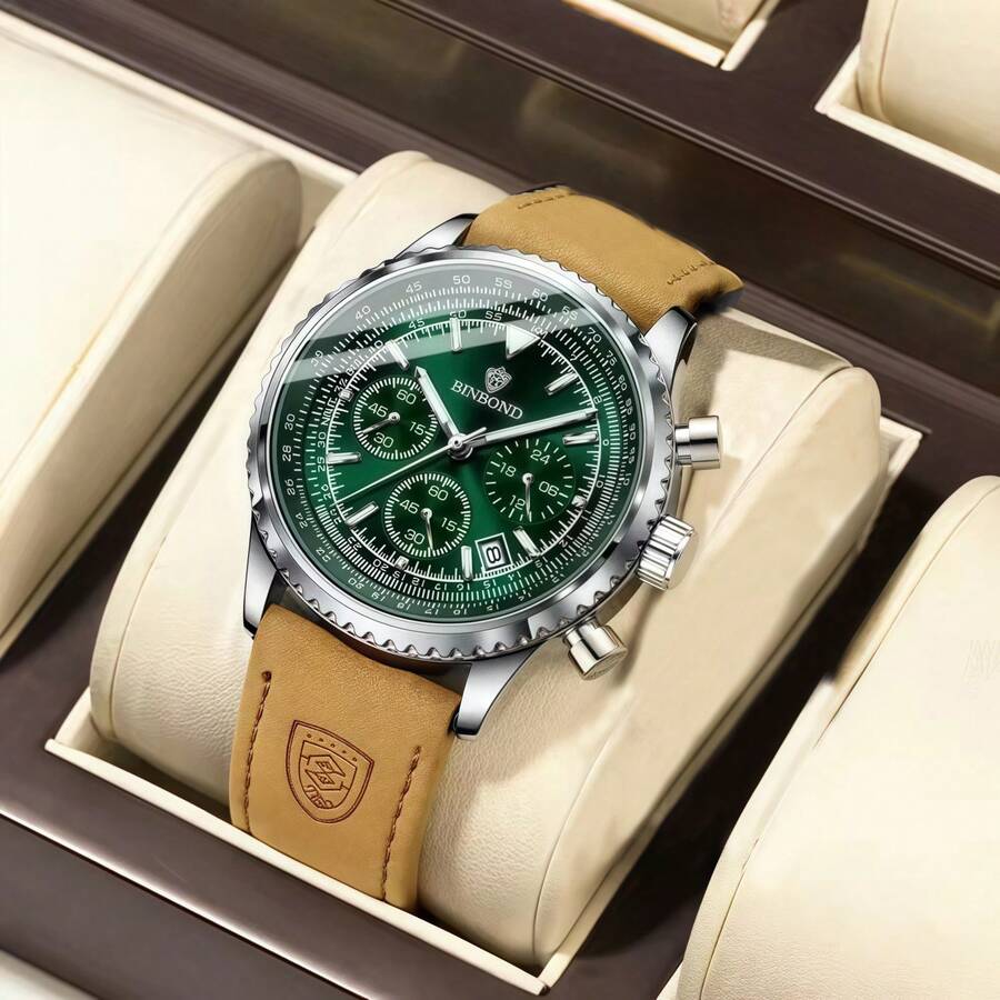 POEDAGAR Reloj de lujo para hombres, resistente al agua, luminoso, con calendario, cronógrafo, deportivo. Reloj de pulsera de cuarzo para hombres con movimiento automático de Japón. Regalo para cumpleaños, Día del Padre, amantes, socios de negocios, recuerdos, Halloween, Navidad - Multicolor - Ver 1