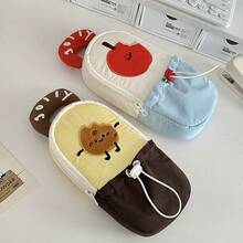 1pc Cute Large Capacity Stationery Storage Pouch With Front Pocket - Soft Fabric For School, Office, Travel Pencil Case - Beige/Soft Color, Suitable For Students, Teachers, Professionals, Portable Desktop Organizer, Office Supplies Storage, Fun Accessory, Convenient Maintenance