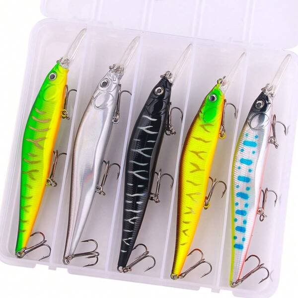 5pcs 13.5cm 15.6g Minnow Fishing Lure Set Box Kit Artificial Bass Trout Pike Wobbler Fishing Tackle Jerkbait