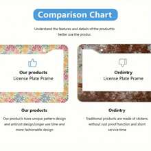 1pc, Vibrant Scandinavian Folk Floral Pattern Aluminum License Plate Frame - Orange, Blue, Green & Yellow Design, Durable & Stylish Tag Holder, Ideal Gift For Family & Friends, Car Accessory |   Decorative License Plate Frame |   Aluminum Frame, Car Decorations, 31*16cm(12.2*6.3inch) - 31*16公分(12.2*6.3吋) - 查看 7