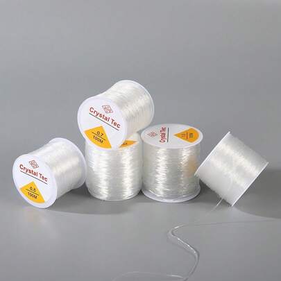 Ca 100 m/rulle (0,5-1,0 mm) kristallelastisk lina, transparent fiskelina lämplig för gör-det-själv-smyckestillverkning, pärlor, armband, halsband