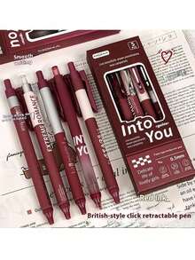 2 pezzi/Set Penne neutre in bordeaux rosso vintage con rilievo da 0,5 mm, Ritorno a scuola, Articoli di cartoleria, Forniture kawaii, Colori scolastici, Penne da scrittura, Regali bizzarri, Articoli economici, Decorazione cool (Confezionati)