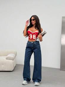 SQUALO Women's Gray Washed Straight Leg High Waist Jeans - Royal Blue - View 6