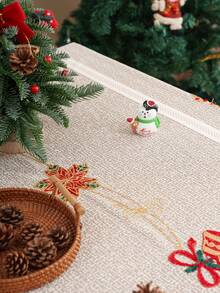 1 pieza Mantel con bordado de hoja de arce beige y campana, tema navideño de fibra de poliéster con encaje decorativo con borde de encaje para sala de estar, dormitorio, cocina, decoración navideña