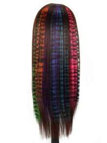 3 pièces Extensions de cheveux léopard et rayées, mèches de cheveux droites longues et colorées à clipser, convient pour le port quotidien des femmes et des filles, les fêtes, Halloween et autres festivals - Multicolore - Voir 5