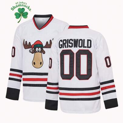 Shamrocks 00 X-Mas Christmas Deer Embroidery Christmas Halloween Vacation Men Movie Hockey GRISWOLD Jersey Stitched Jersey White Embroidered Stitched Sportswear Casual Training Long Sleeved Pullover