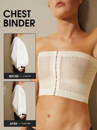 1pc Women's Black Front Closure Chest Binder, Compression Bandage Trans FTM Top Tank, Shapewear Bust Enhancer