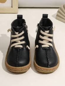 1 Paar Baby bequeme einfache Seitreißverschluss flache rutschfeste Knöchelstiefel, geeignet für den täglichen Outdoor-Gebrauch, Herbst/Winter