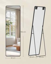 Ganzkörperspiegel, 160 x 50 cm, rechteckiger Standspiegel, Rahmen aus Aluminiumlegierung, Hartglas, für Schlafzimmer, Wohnzimmer, Garderobe, tintenschwarz - Tintenschwarz - Übersicht 12