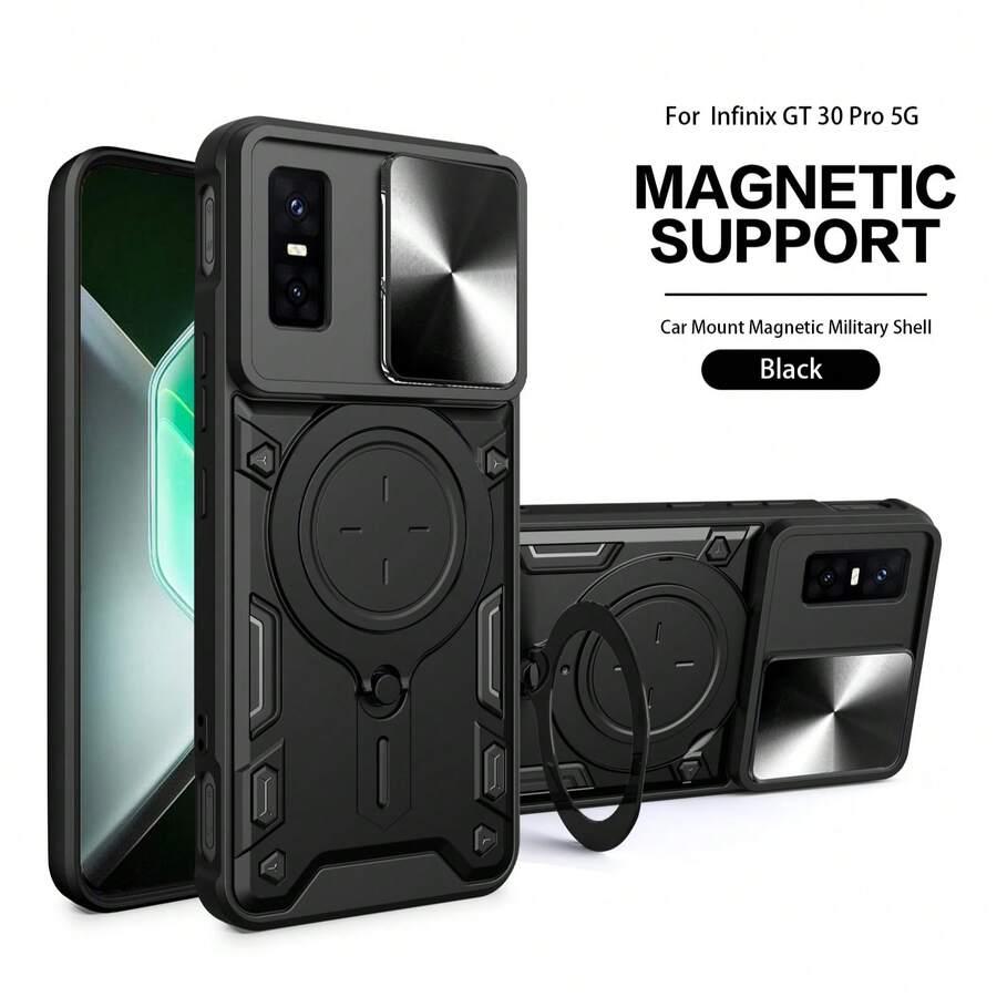 Funda para teléfono Infinix GT 30 Pro 5G con lente de cámara deslizante y soporte - Negro - Ver 1