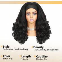 Yaki 卷发头带假发，适合，黑色卷曲直发头带卷发尾，合成材料，可佩戴，无胶半假发，母亲节 - 黑色 - 查看 3