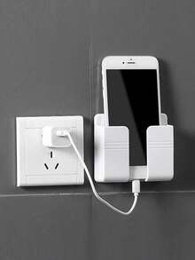 1/4pcs Paste Wall Mounted Mobile Phone Holder Punch Free Storage Box TV Remote Control Cell Phone Plug Charging Support Phone Stand Compatible With IPhone, Android Phone, Gift For Birthday, Family,Remote Control & Phone & Charger Holder, Bedroom Decor, Friends Phone Accessories - Multicolor - View 3