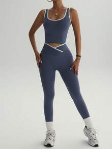 UONNOU Conjunto deportivo de 2 piezas de top de tirantes y leggings para mujer con efecto levantador de glúteos en forma de melocotón, control de cintura, tela suave y cómoda, adecuado para deportes como tenis, golf, bádminton, deportes de pelota, yoga, pilates, ejercicio ligero, gimnasio, correr, ocio al aire libre, transporte diario, trabajo, compras, deportes y ocio. Conjunto deportivo sin costuras de moda para todas las estaciones.