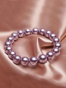 3 colores Elegante pulsera de perla de concha de estilo marinero | Pulsera elástica de cuentas redondas versátil y de moda | Simbolizando elegancia noble, amarillo, morado y blanco, regalo perfecto para mamá o novia en el Día de San Valentín, cumpleaños, hermosa pulsera para el Día de San Valentín, cumpleaños