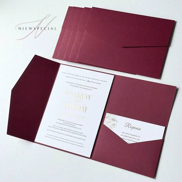 25 Pieces Tri-Fold Pocket Wedding Invitation Cover, Engagement XV Birthday Baptism Simple Invitations Envelope,DIY Invitation,5*7inch Invitation,Pocket Invitation,Custom Invitation,Christmas Card