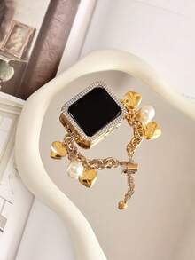 1 pieza Pulsera para Apple Watch, Pulsera de mujer con colgante de perla, compatible con Apple Watch 38/40/41/44/45/49/42mm, ajuste telescópico simple y conveniente, compatible con pulsera de acero inoxidable para Apple Watch S10 S9 S8 7 6 5 4 3 2 1 Ultra2/1