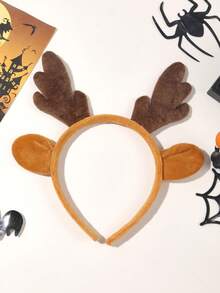 1pc Christmas Cute Orange Deer Ear & Antler Plush Photo Prop Hair Hoop, Holiday Costume Accessory, Hair Accessory ,Christmas Costumes Holiday Essential ,Hairband For Women
