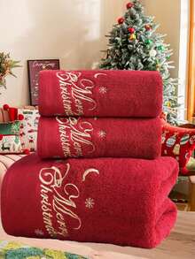 QIBHI 3/2/1 pezzi Asciugamano da bagno o da mano ricamato con "Buon Natale", cappello di Natale, pupazzo di neve, regalo di Natale, asciugamano da festa/da bagno, decorazione natalizia, asciugamani da doccia per salone di bellezza, hotel, sport, articoli per la casa, asciugamano, asciugamano da bagno per la cura della pelle