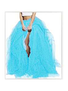 Women's Tulle Maxi Skirt Vestidos De Fiesta Elegantes Floor Length Layered Elastic High Waist Split Skirt A-Line Puffy Lace Mesh Tutu Skirt - 寶藍色 - 查看 1