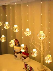 1 pièce Rideau lumineux de Noël à LED, boules de vœux, pendentifs Père Noël, bonhomme de neige, sapin de Noël, lumières de décoration de fenêtre, guirlandes lumineuses en fil de cuivre pour décoration de fête, convient pour l'intérieur/extérieur, cours, mariages, vacances, camping, maisons, jardins, Noël, décoration de fête (piles non incluses)