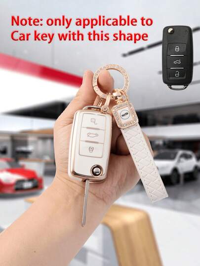 3 قطع/مجموعة غطاء مفتاح السيارة من مادة TPU الناعمة + سلسلة مفاتيح من الجلد المرصع بالراين + مفك للموديلات: بورا، ساجيتار، لافيدا، تيجوان، ماجوتان، باسات [يرجى التحقق من التفاصيل للموديلات المتوافقة]