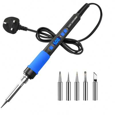  烙铁套件，ILIBILIB 110V-240V 90W LCD 数字显示可调温烙铁 180 至 500°C，6 合 1 恒温快速加热智能焊铁套件，用于焊接 DIY 维修，带 5 个烙铁头，自动睡眠