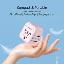 PHILIPS SPS1001A/93 全球旅行适配器，GaN 快速充电，双 USB-C/A 端口，一体式紧凑设计，可在 200 多个国家和地区使用
