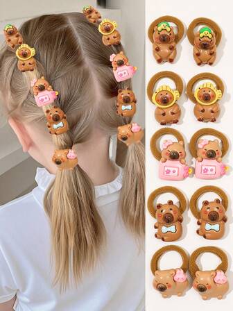 10 件多色可爱水豚发圈，适合女性休闲日常佩戴