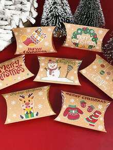 12pcs Christmas Pillow Gift Boxes With Santa, Snowman & Elk Prints For Candy, Small Presents, Holiday Party Favors, Stocking Stuffers, Table Decor, Secret Santa Exchange, Office Gift Wrapping, Winter Wedding, Birthday, And Home Decor