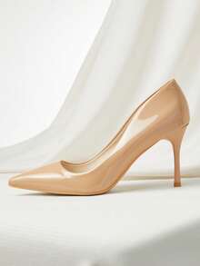 8厘米女士漆皮尖头细高跟鞋，性感时尚经典百搭，圣诞节冬季礼物 - 杏色 - 查看 2