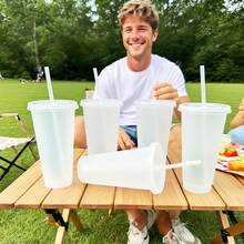 10/20/30/60 Pack Reusable 24oz Cups With Lids And Straws - Iced Coffee Cups, Plastic Travel Cups, Suitable Smoothies And Juices - Birthday Parties, Father's Day, Mother's Day Valentine's Day Halloween Christams Presents - trong suốt - Xem 9