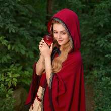 Burgundy Velvet Black Lace Hooded Velvet Cape Women's Cape Christmas Cosplay Party Fancy Cape