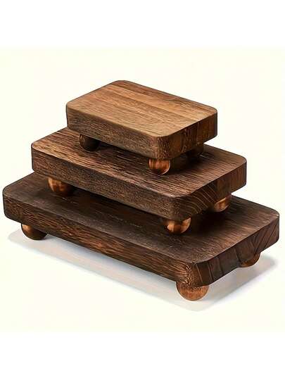 1 件木制立管用于展示木制底座支架木制立管用于装饰农舍复古乡村立管可堆叠厨房木制立管托盘立管，3 种尺寸（棕色、8 X 4.3、6 X 3.5、4 X 2.8 英寸）